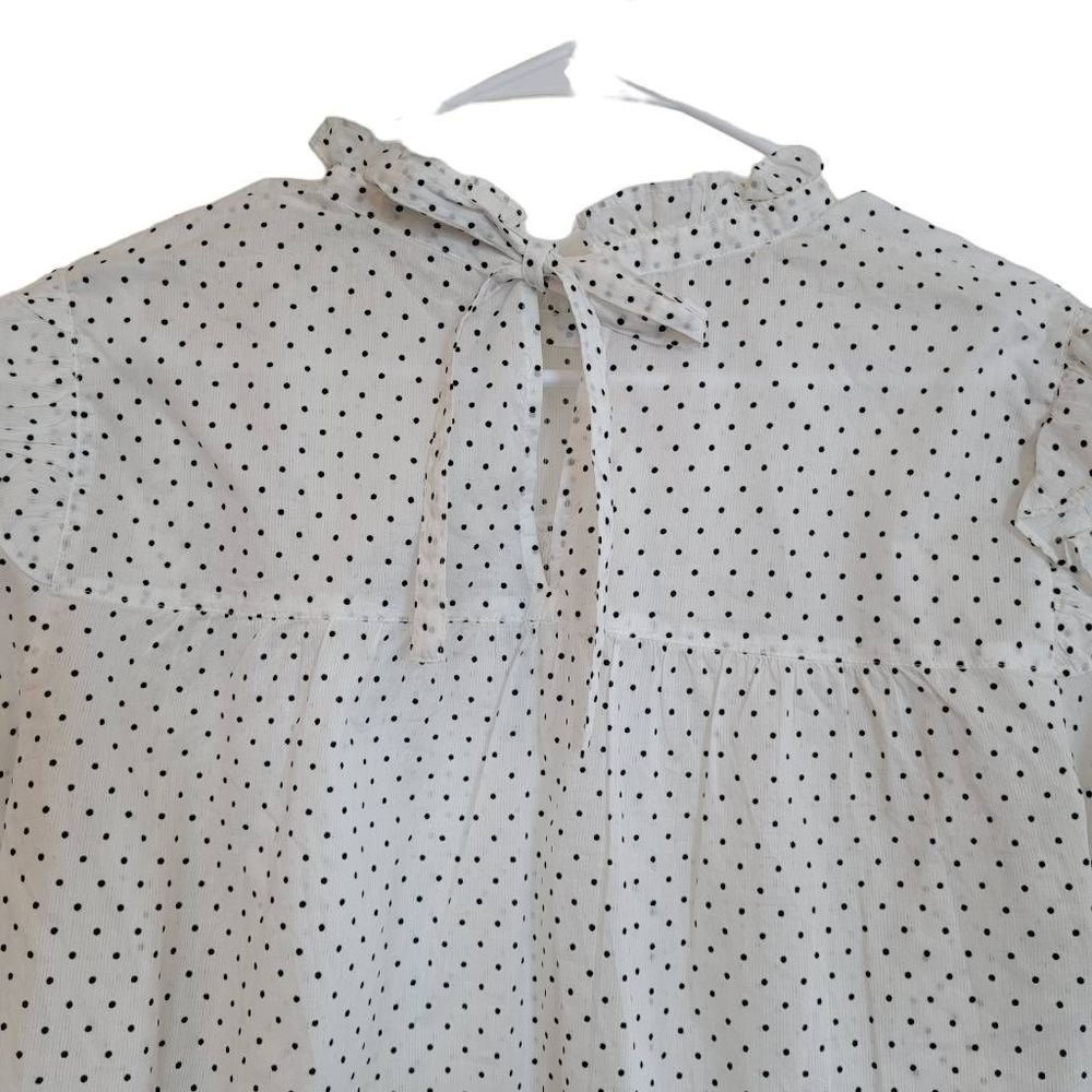 Madewell Women's White & Mini Black Polka-dot Cotton Ruffle & Long Sleeve Top - Picture 8 of 11